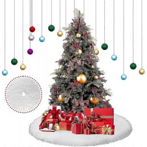 Jupe de sapin de No&euml;l en fausse fourrure, diam&egrave;tre 122 cm, blanche, pour d&eacute;corations de No&euml;l - Neuf
