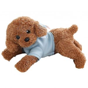 Peluche de chien de simulation enti&egrave;rement remplie, adorable poup&eacute;e animale en position couch&eacute;e, jouet en peluche de chien caniche avec collier, v&ecirc;tements, d&eacute;coration de salon [pb] - Neuf