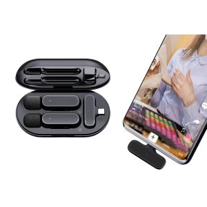 Microphone cravate sans fil pour iPhone et iPad - 2,4 GHz, r&eacute;duction du bruit, installation facile (Plug and Play), port&eacute;e de 20 m&egrave;tres - Neuf