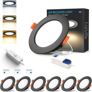 Led Spot Encastrable Noir Extra Plat 5W 500 Lumen Ac 220-240V Blanc Chaud 3000K Blanc Neutre 4000K Blanc Froid 6000K,Ip44 &Eacute;clairage Plafond Encastr&eacute; Pour Salle De Bain,Cuisine, Salon,Lot De 6 - Neuf
