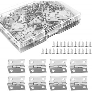 Lot de 50 petites charni&egrave;res en bois pour porte de maison de poup&eacute;e, petite bo&icirc;te &agrave; bijoux, connecteurs de charni&egrave;re avec vis pour travaux manuels - Neuf