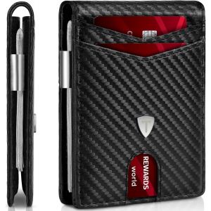 KALANKA-Portefeuille Homme, Portefeuille pour Homme avec Pince à Billets, Porte Monnaie en Cuir avec Blocage RFID, 11 Porte Carte Crédit, Carbone Noir - Neuf