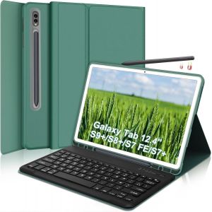 Coque Clavier Pour Samsung Galaxy Tab S10 Plus/S9 Fe+12,4"" - Azerty Français Clavier Détachable Sans Fil Bluetooth Pour S9 Plus 12,4 Pouces 2023, Vert Foncé - Neuf
