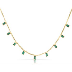Kal-Collier En Acier Inoxydable Doré Pour Femme Avec Pierres Précieuses Vert Émeraude Cadeau D'anniversaire Pour Femme Étanche 40 + 5 Cm - Neuf