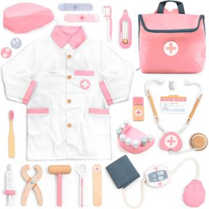 KALANKA-UMU® Malette Docteur Enfant en Bois u2013 Kit Médecin 20 Pièces avec Stéthoscope, Accessoires de Dentiste, Blouse, Seringue et Plus, Jouet Docteur pour Enfants dès 3 4 5 6 Ans, Jeu d`Imitati - Neuf