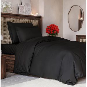 Tianyi-Housse De Couette 155x220 Cm Noir Avec 2 Taies D`Oreiller 80x80 - Parure De Lit 3 Pi&egrave;ces En Microfibre Douce - Fermeture &Eacute;clair Et Attaches Int&eacute;rieures - Anti-Froissement - Certifi&eacute; Oeko-Tex - Neuf