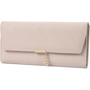 CAUC-Portefeuille Long pour Femme en Cuir synth&eacute;tique avec 9 emplacements pour Cartes, Grand Porte-Monnaie zipp&eacute; et de Nombreux Compartiments, Pochette, Rose, Minimaliste - Neuf