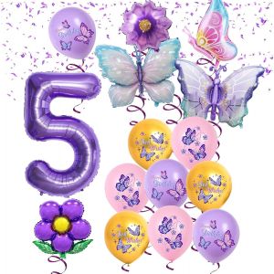 CAUC-D&eacute;coration d'anniversaire papillon pour fille de 5 ans, ballons en aluminium et ballons en aluminium papillon, ballon num&eacute;rique &laquo; 5 &raquo;, violet (violet 5) - Neuf