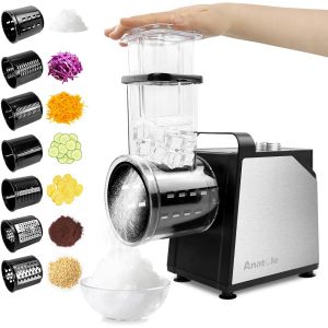 NouvelHorizonstore-Coupe L&eacute;gumes &Eacute;lectrique Broyeur &agrave; Glace 7 Lames Rape &agrave; Fromage Acier Inox 250W Rapeuse Carottes Professionnel Grand Calibre Trancheuse de L&eacute;gumes Multifonctions 220V Fiche UE - Neuf