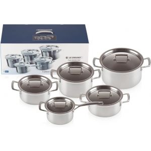 Kyaoayo-Set De 10 Pièces En Inox 3-Ply Intégral Avec Couvercles Assortis, 3 Grands Faitouts, 1 Faitout Bas, 1 Casserole, 96209400001000, Silver - Neuf