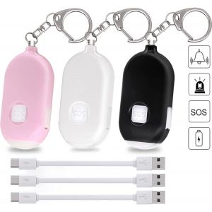 Alarmes personnelles pour femmes, lot de 3 porte-clés d'autodéfense rechargeables 130 dB pour protéger votre famille, vos enfants et vos personnes âgées. - Neuf