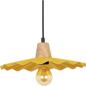 Suspension Cupira En Métal Et Bois Fsc Câble Plastique Jaune Moutarde Style Contemporain Et Minimaliste Douille E27 Diamètre 31 Cm - Neuf