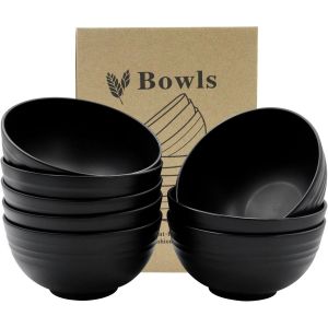 Tianyi-8 Pièces Bols De Céréales En Plastique, Pas Facile À Casser Bol Petit Dejeuner, Bol Plastique Pour Les Céréales, Les Salades Et Les Soupes De Nouilles De Riz, Noir - Neuf