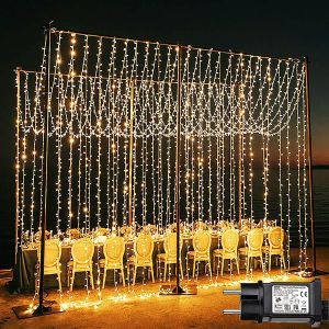 Rideau Lumineux 2 Pièces 600 Leds 6M X 3M Rideau Lumineuse Noël Alimenta Secteur, 9 Modes Guirlande Lumineuse Fenêtre Ip65 Étanche Pour Mariage Interieur Exterieure Décorations - Blanc Chaud - Neuf