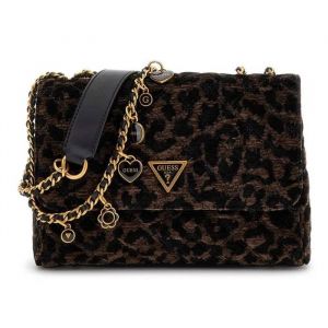 GUESS Sac &agrave; &eacute;paule bandouli&egrave;re noir marron pour femme - Giully II 2 Compartment Convertible Flap Dark Logo 326660 - Neuf