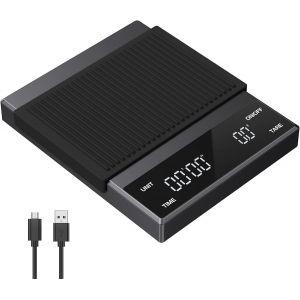 Balance De Cuisine 3kg/0.1g, Balance &Agrave; Caf&eacute; Num&eacute;rique Avec Minuteur, Balances Alimentaires De Pr&eacute;cision, Usb, &Eacute;cran Led, Tare, Arr&ecirc;t Automatique Pour Balance &Agrave; Espresso, Noir - Neuf