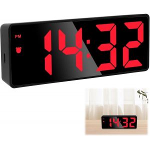 KAL-Réveil Numérique Avec Écran Led, Horloge Numérique Réveil Led Avec Adaptateur 6,7"" Grand Écran Horloges Avec Touche Snooze Port De Recharge Usb 3 Niveaux De Luminosité (Feu Rouge) - Neuf