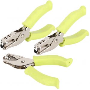 Lot de 3 pinces perforatrices a trou unique de 6 mm, etui en cuir, poignee verte, outil de perforation de papier portable - Neuf