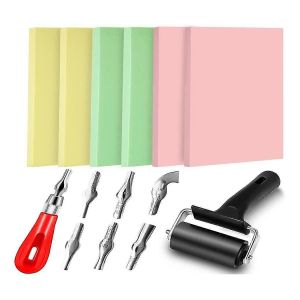 14pcs Bloc De Caoutchouc Timbre Sculpture Blocs De Sculpture Kit De Tampon En Caoutchouc,Kit De Fabrication De Tampon De Bricolage,Pour Printma - Neuf