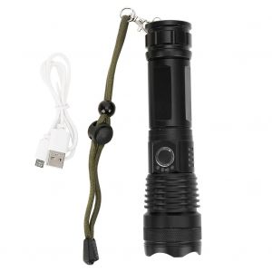 Lampe Torche Tactique Haute Puissance P50 En Alliage D'aluminium, T6 Led, Focalisation Telescopique, Torche De Randonnee Etanche, Noire - Neuf