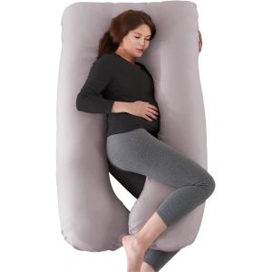 Trahoo-Coussin De Grossesse Et D'allaitement, Coussin Femme Enceinte En Forme De U Pour Dormir,Oreiller De Grossesse Coussin De Maternité Avec Housse Remplaçable Et Lavable,100% Coton(Gris Clair) - Neuf