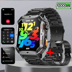 2025 nouveau robuste militaire GPS montre intelligente hommes pour Xiaomi Bluetooth appel surveillance de la sant&eacute; AI voix sport &eacute;tanche montres intelligentes Black steel LED 1000mAh - Neuf