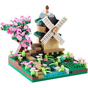 Architecture Rivi&egrave;re Moulin &Agrave; Vent Arbre Sakura Micro Blocs De Construction Ensemble Arbres Jouets Fleurs Pour Filles, Un Kit De Mod&egrave;le De Fleur De Cerisier Cadeau Bricolage - Neuf