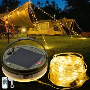 TRAHOO-Guirlande Lumineuse Exterieure Camping, 12M/39.37ft 120 LED Exterieur Solaire Imperm&eacute;able Guirlande Solaire Exterieur Pour Le Camping, Maison,Cour, Patio,F&ecirc;te,Mariage (Blanc Chaud) - Neuf