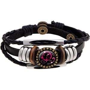 Eryi-12 Constellations Zodiac Bracelets En Cuir Tissé À La Main Tressé Corde Bracelet Pour Femmes Hommes Rétro Réglable Snap Boucle Bracelet Chaîne Bijoux - Neuf