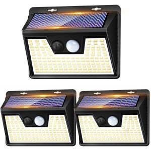 Lampe Solaire Exterieur Avec D&eacute;tecteur De Mouvement, [Lot De 3 De 140 Led] Lumiere Solaire Sxterieur &Eacute;tanche 3 Modes &Eacute;clairage Ext&eacute;rieur Solaire, Applique Solaire Exterieur Pour Jardin - Neuf