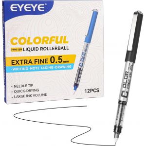 Tianyi-Lot De 12 Stylos À Bille À Encre Liquide, Pointe Extra Fine De 0,5 Mm, Encre Noire, Écriture Lisse, Séchage Rapide, Pour Bureau Et Maison - Neuf