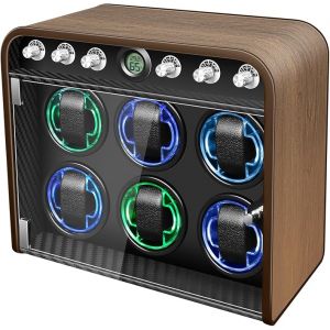 Remontoir De Montre Pour Montres Automatiques, Bo&icirc;te Remontoir 6 Emplacements Pour Rolex, Moteur Silencieux, 4 Modes De Rotation, Lumi&egrave;res Led Int&eacute;gr&eacute;es, Cadeau Pour Homme - Neuf