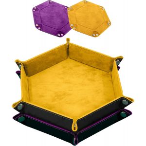 2 Pi&egrave;ces Piste de D&eacute;s Cuir et Velours Plateau de des Pliable pour DND RPG Jeux de Table (Jaune, Violet) - Neuf