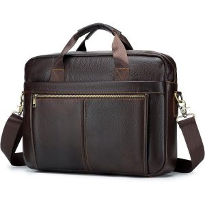 acdsgd-Sacoche pour Ordinateur 15.6 Pouces Homme Cuir V&eacute;ritable - Cartable R&eacute;tro Porte Document - Mallette de Voyage et Travail - Cadeau Homme - Neuf