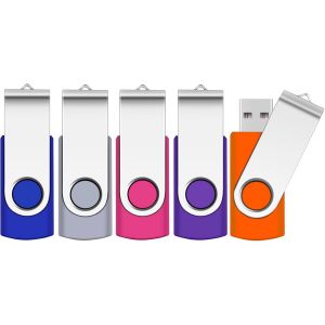 Lot de 5 clés USB 2.0 SrVR pivotantes,16 Go,pour stockage de données,clé USB avec corde (multicolore) - Neuf