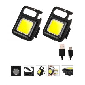 Lot De 2 Lampes Porte-Clés Multifonctions, Mini Lampe De Poche Rechargeable Usb, Lampe De Poche Portable Avec Support Pliable, Décapsuleur Et Base Magnétique Pour La Pêche, La Marche Et Le Camping-Générique - Neuf