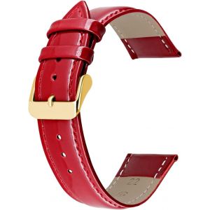 Kal-Bracelet De Montre En Cuir V&eacute;ritable Brillant Pour Hommes Femmes Noir Bleu Rouge Avec Boucle Argent Or Rose 12mm 14mm 16mm 18mm 20mm 22mm - Neuf