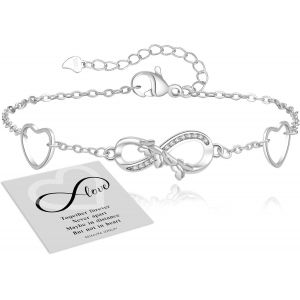 Eryi-Bracelet Argent 925 Femme, Bracelet Infini Zirconium Argent, Bracelet Réglable Coeur D`Or Bracelet Argent Symbole Infini Bracelet D`Amitié Bijoux Cadeaux Pour Femmes - Neuf