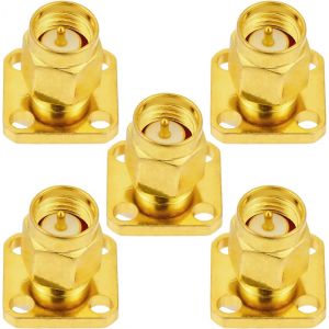 LETNERNY-5 Pièces Sma Mâle 4 Trous Bride Adaptateur De Montage Sur Panneau 50 Ohm Sma Mâle 4 Trous Bride Montage Sur Châssis Connecteur À Souder Pour Antenne Radio Câble Coaxial - Neuf