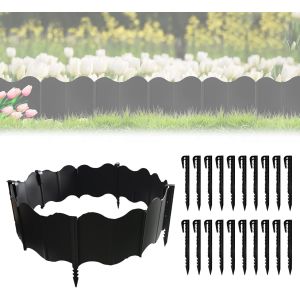 ASFASFq-40 pcs Bordure de Jardin en Plastique Facile à Installer, Bordure de Jardin en Plastique Noir, Bordures de Pelouse en Plastique Flexible, 20× Clous en Plastique pour Allée Paysage Trottoir - Neuf