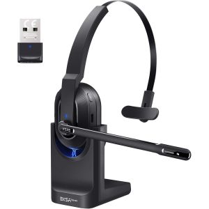 MEVRONISSHOP-H5 Casque Bluetooth avec Micro & Dongle USB 45 Heures de Temps de Lecture et Port&eacute;e de 10 m Casque PC Mono avec Station de Charge et &agrave; R&eacute;duction de Bruit AI Mic, Casque sans Fil pour Bur - Neuf