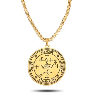 Kal-Collier Avec Pendentif Représentant Le Sceau De L'archange Michael Saday Athanatos Sabaoth Ancien Roi De Salomon Saint 7e Archange Michael Médaillon Talisman Bijoux Pour Homme Et Femme - Neuf