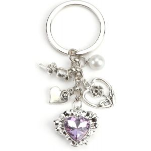 Kal-Porte Clés En Forme De C?ur En Améthyste Avec Pendentif Rose Élégant, Porte-Clés Doux, Un Cadeau Pour Petite Amie, Enseignant, Ami Ou Collègue, À La Mode Et Simple - Neuf