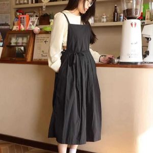 Robe Légère Tablier Imperméable Avec Poches Tablier De Cuisine Long Plissé En Forme De H Pour Femmes Tablier De Travail Anti-Cheveux En Polyester.Black. - Neuf