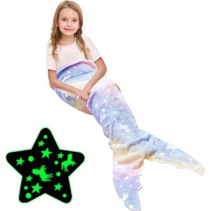 Couverture Queue De Sir&egrave;ne, Licorne Phosphorescente, Toutes Saisons, Douce, En Flanelle, Cadeau - Neuf