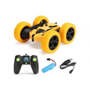 Voiture t&eacute;l&eacute;command&eacute;e 4x4 2,4 GHz, double face, rotative &agrave; 360 degr&eacute;s, pour enfants - Jaune - Neuf