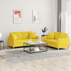 Prolenta Premium - Ensemble De Canap&eacute;s 2 Pcs Avec Coussins Jaune Clair Tissu - Neuf
