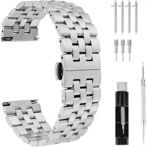 Kalanka-Bracelet De Montre &Eacute;pais En Acier Inoxydable Poli Avec Fermoir Papillon &Agrave; D&eacute;gagement Rapide - Largeur D'entrecorne De 20 Mm Et 22 Mm - Compatible Avec Homme Et Femme - Neuf