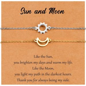 Eryi-Bracelet Soleil Et Lune,Bracelet Mère Fille/S?ur/Amitié,Bracelet Couple,Cadeaux Femme,Cadeau Fille S?ur Amie Petite Amie,Anniversaire/Noël/Retour À L'école,Or/Argent Soleil Lune - Neuf
