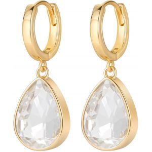 Boucles D'oreilles Créoles En Cristal Pour Femmes,Boucles D'oreilles Pendantes En Forme De Goutte D'eau En Cristal Scintillant Plaqué Or 18 Carats,Bijoux Cadeaux.[X2787] - Neuf